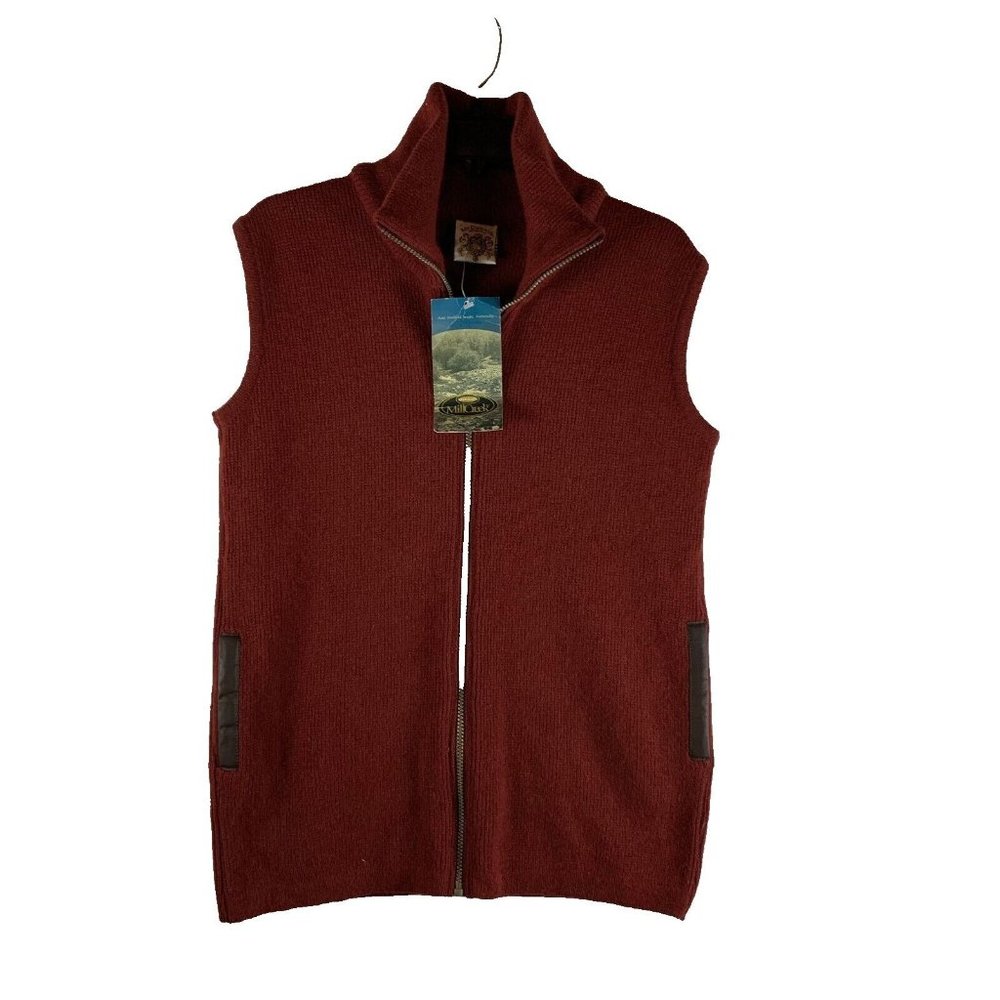 Mcdonald of New‎ Zealand Vest Sweater Mens S Red Silk Angora Lambs Wool Zip 8191